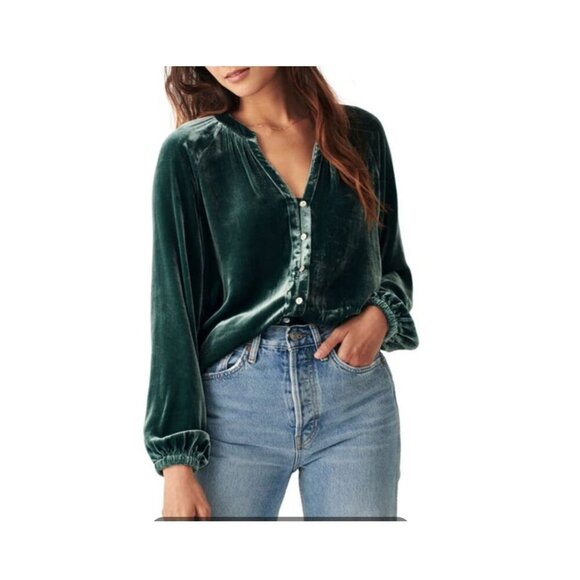 Faherty Tops - Elegant Velvet Green Blouse